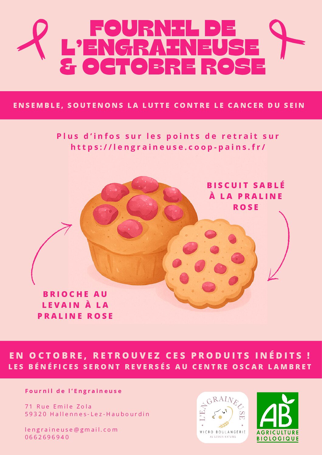 OCTOBRE ROSE Brioche au levain à la praline rose bio